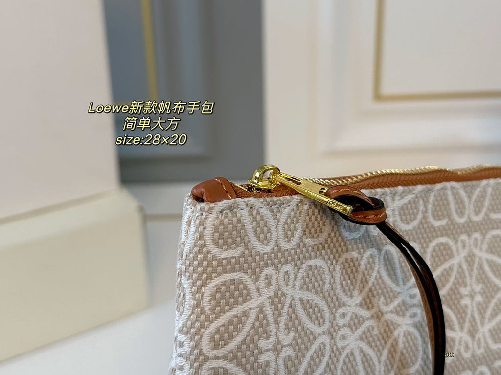 Loewe 28 Clutch Bag in Beige Anagram Jacquard