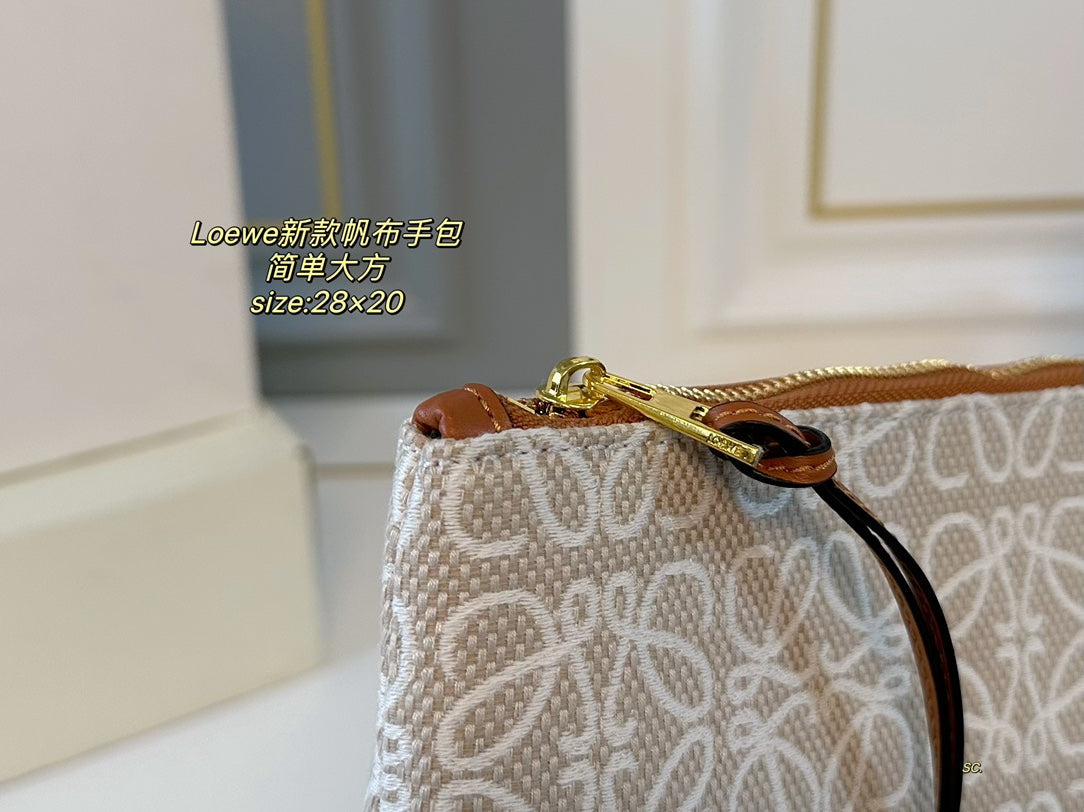 Loewe 28 Clutch Bag in Beige Anagram Jacquard