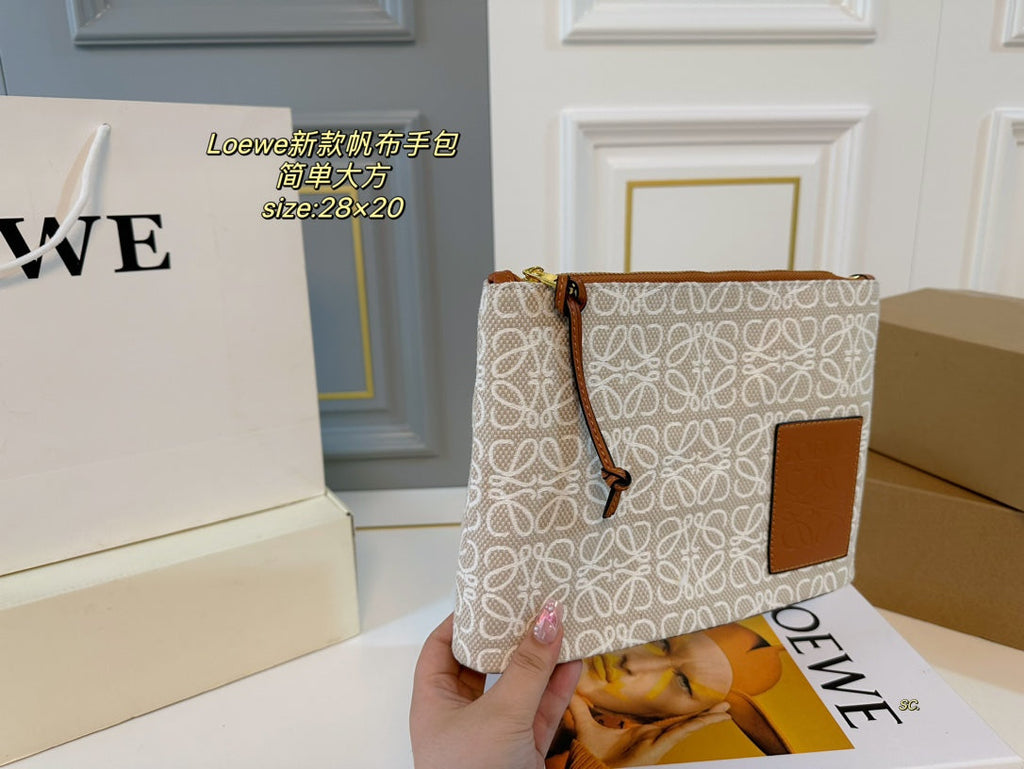 Loewe 28 Clutch Bag in Beige Anagram Jacquard