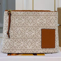 Loewe 28 Clutch Bag in Beige Anagram Jacquard