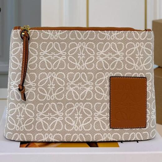 Loewe 28 Clutch Bag in Beige Anagram Jacquard