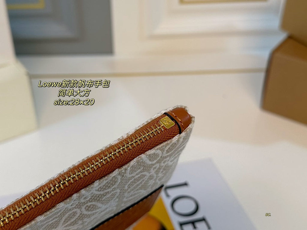 Loewe 28 Clutch Bag in Beige Anagram Jacquard