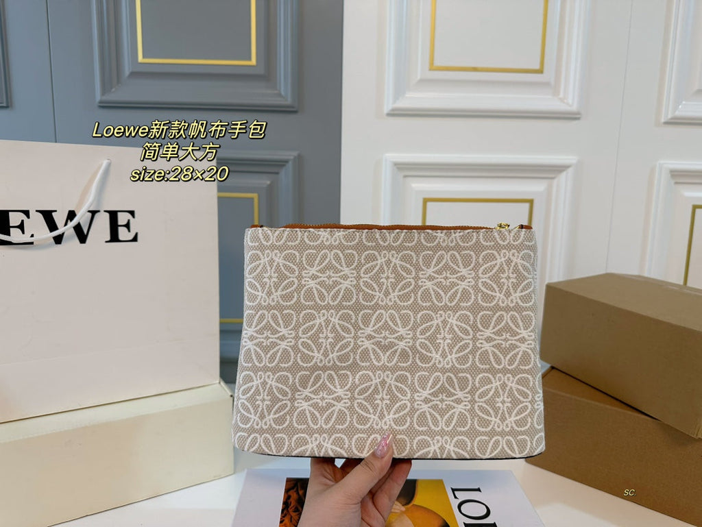 Loewe 28 Clutch Bag in Beige Anagram Jacquard