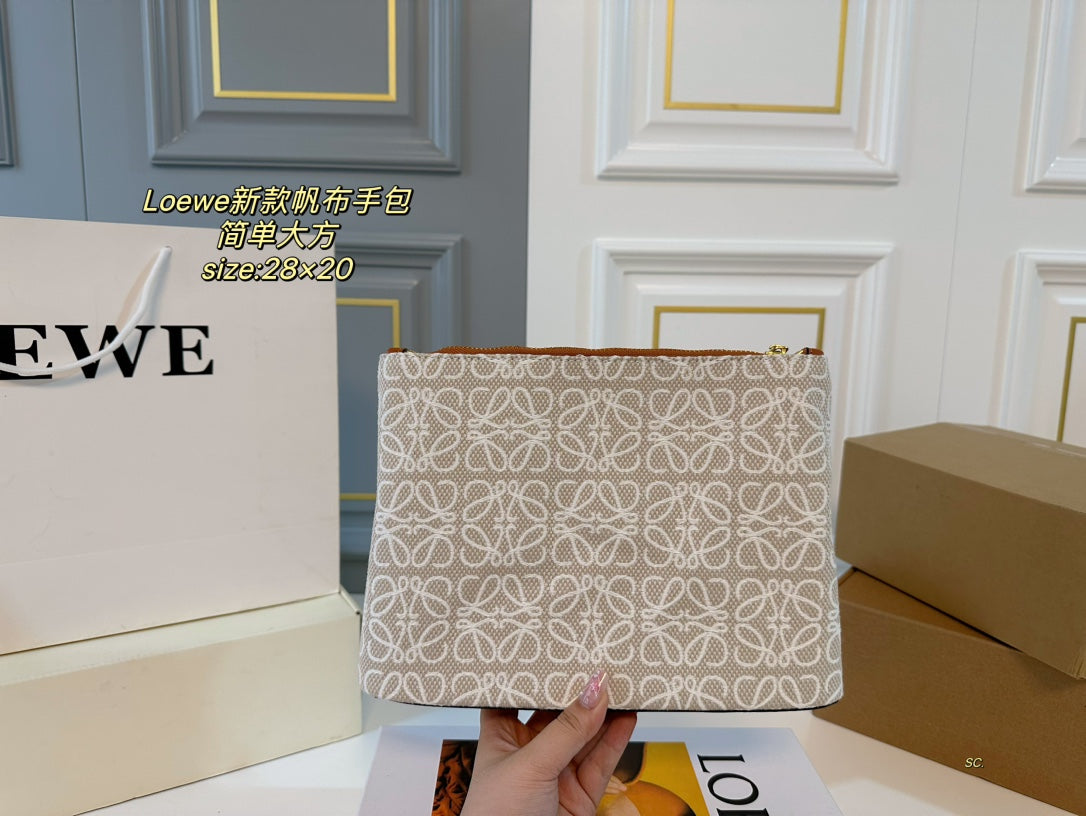 Loewe 28 Clutch Bag in Beige Anagram Jacquard