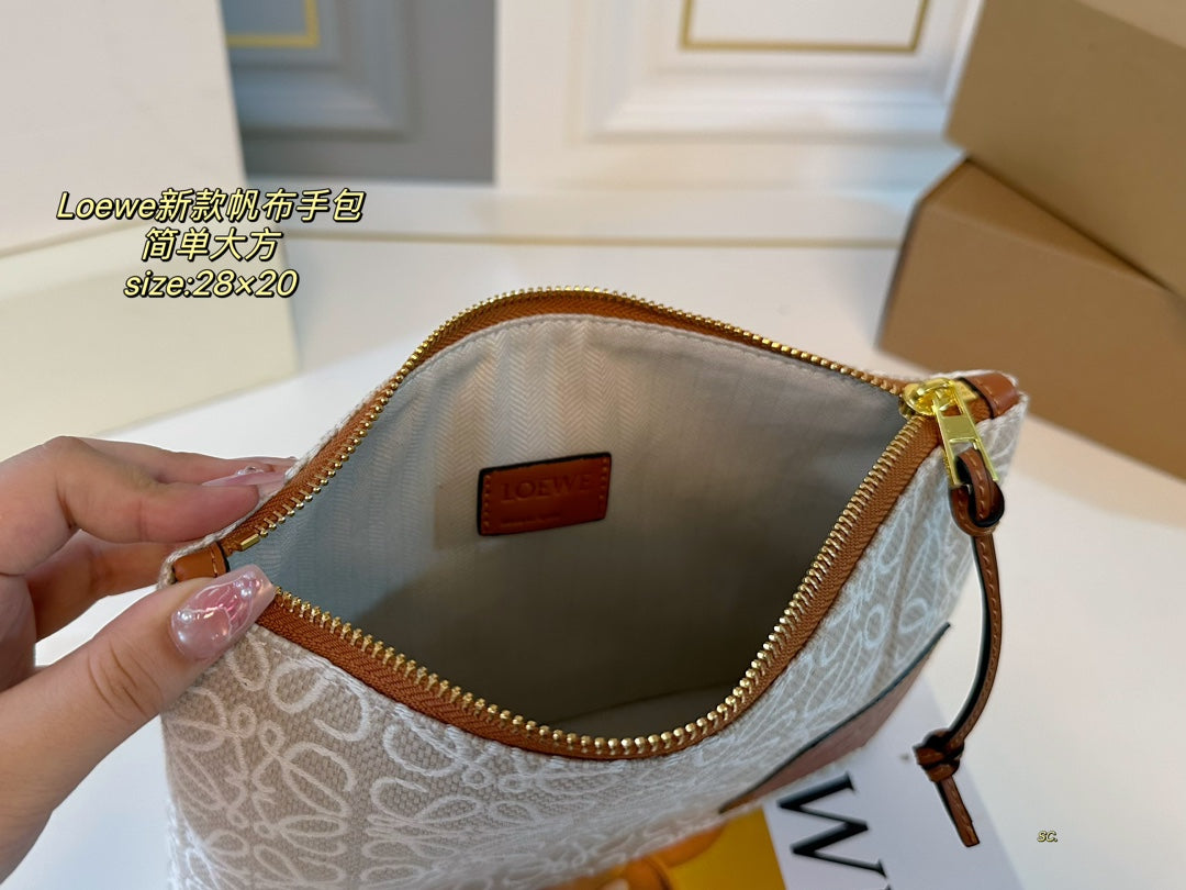 Loewe 28 Clutch Bag in Beige Anagram Jacquard