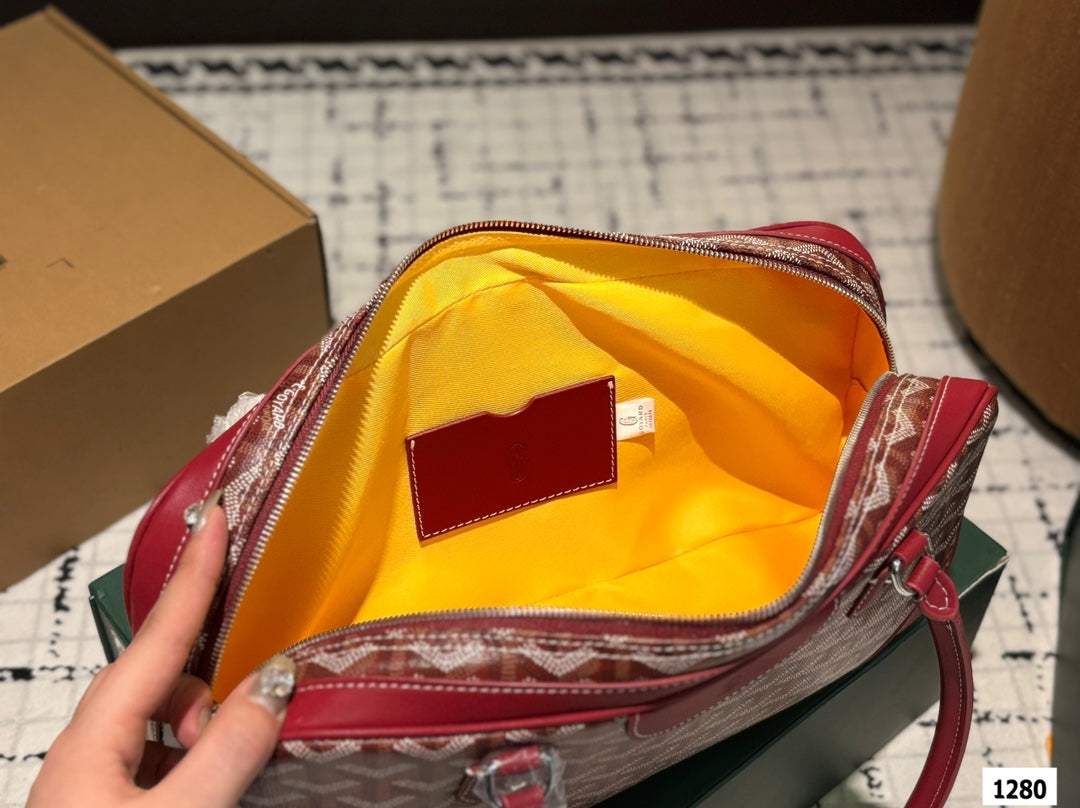Goyard Saint Martin Bag 35 in Burgundy Red Goyardine Canvas and Calfskin