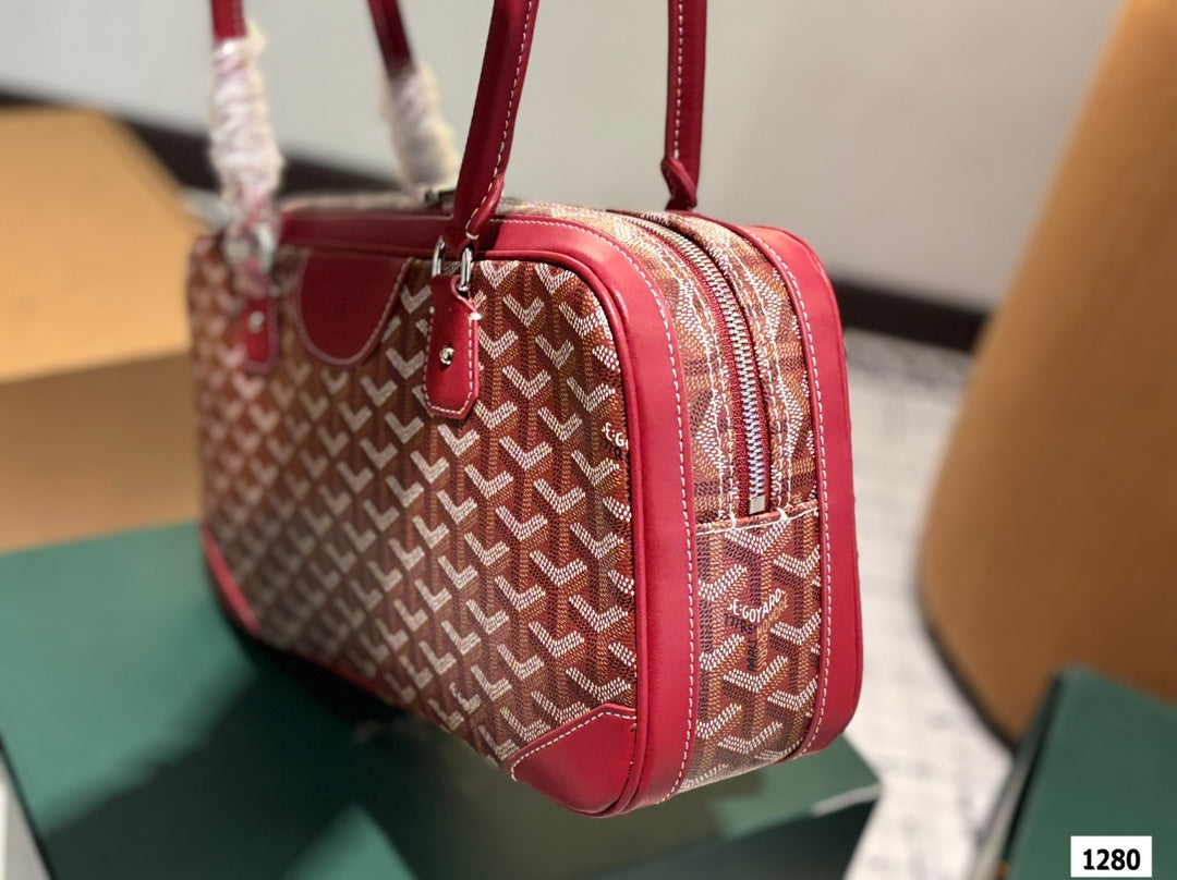 Goyard Saint Martin Bag 35 in Burgundy Red Goyardine Canvas and Calfskin