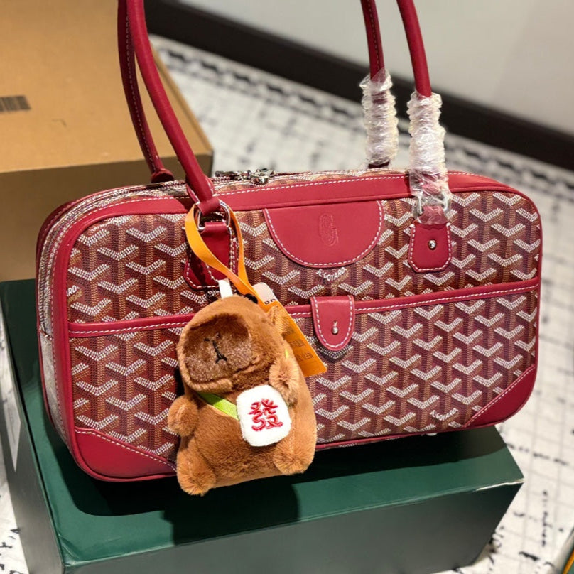 Goyard Saint Martin Bag 35 in Burgundy Red Goyardine Canvas and Calfskin