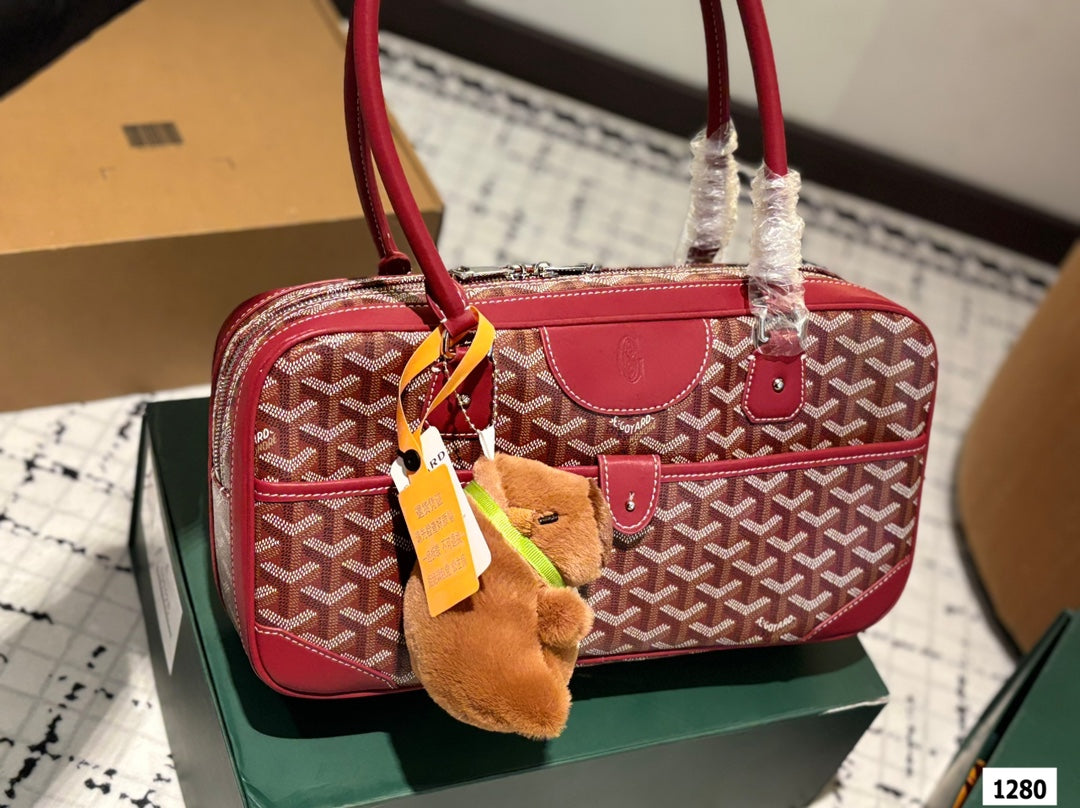 Goyard Saint Martin Bag 35 in Burgundy Red Goyardine Canvas and Calfskin