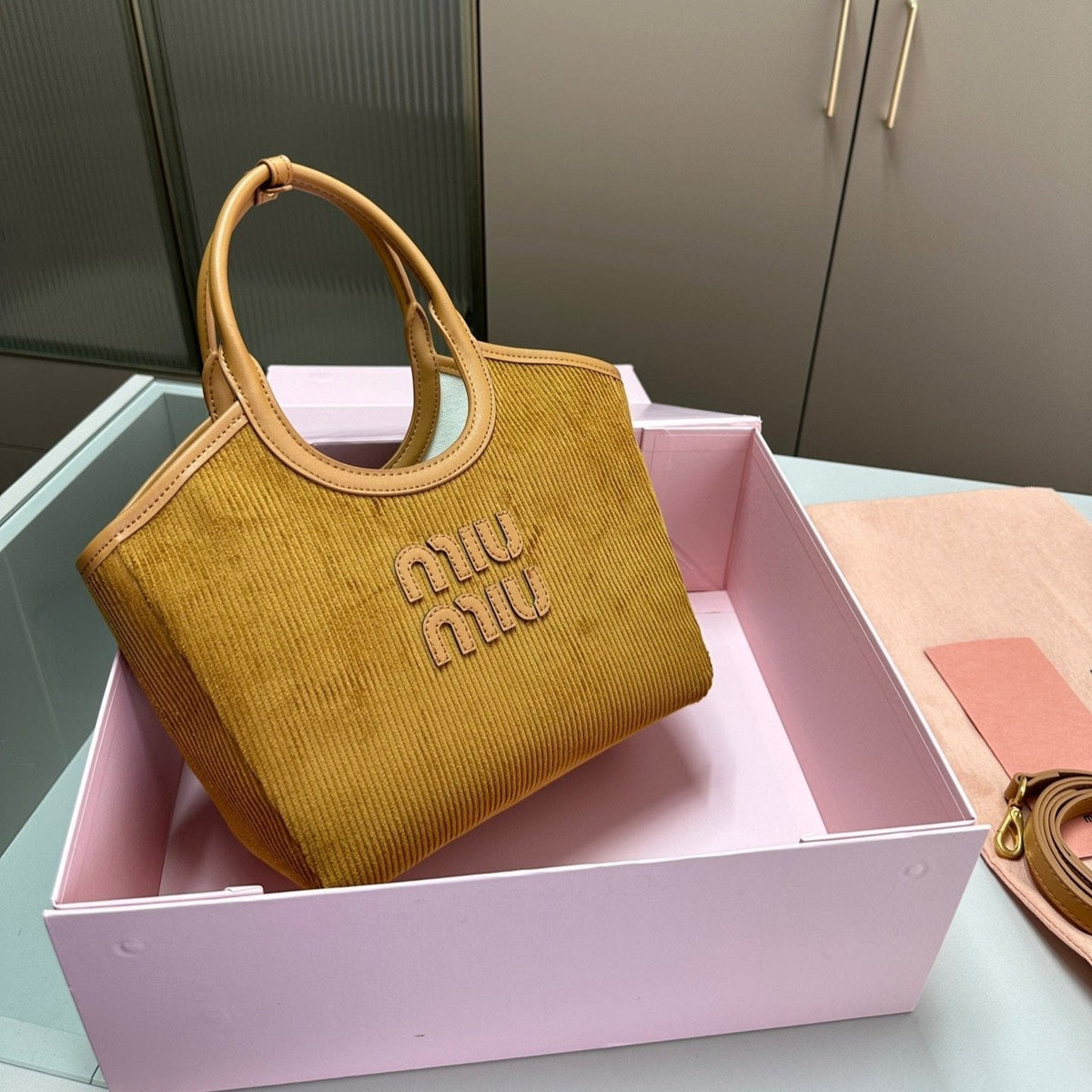 Small Shopping Bag 22 in Peanut Brown Corduroy