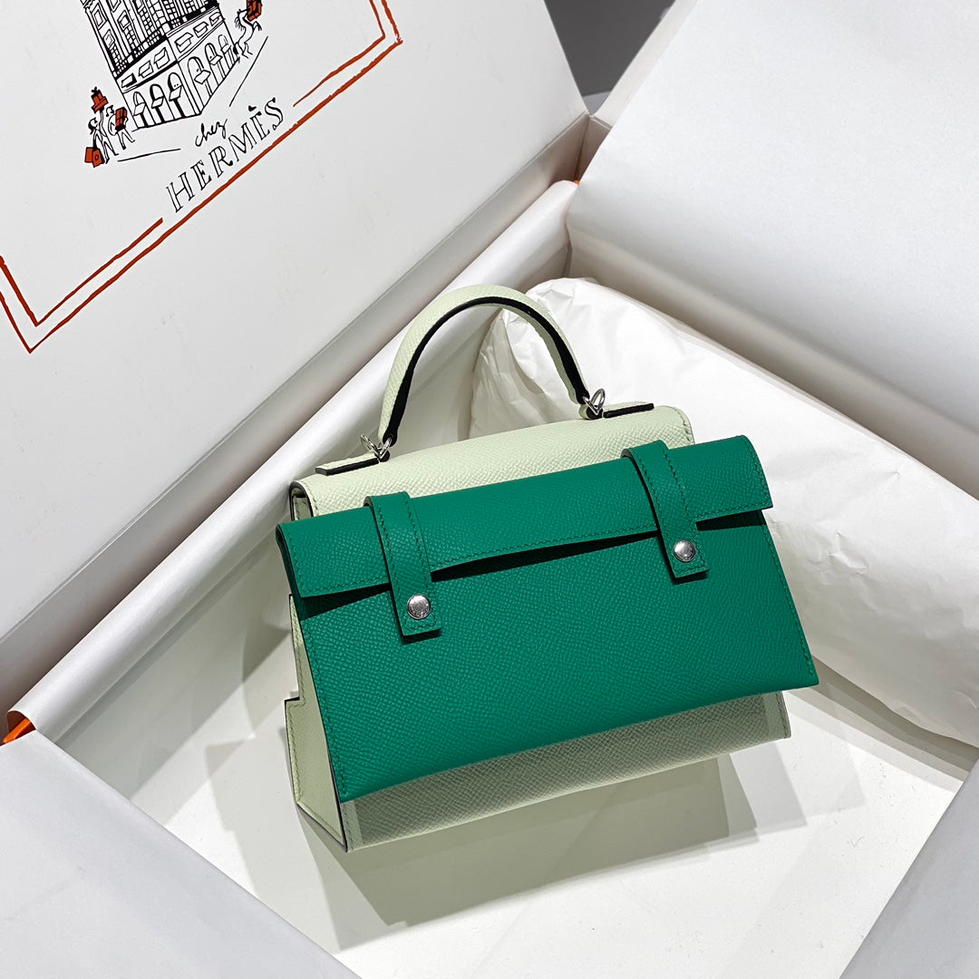 Hermes Kelly Doll 18 in Light Green Calfskin Bag