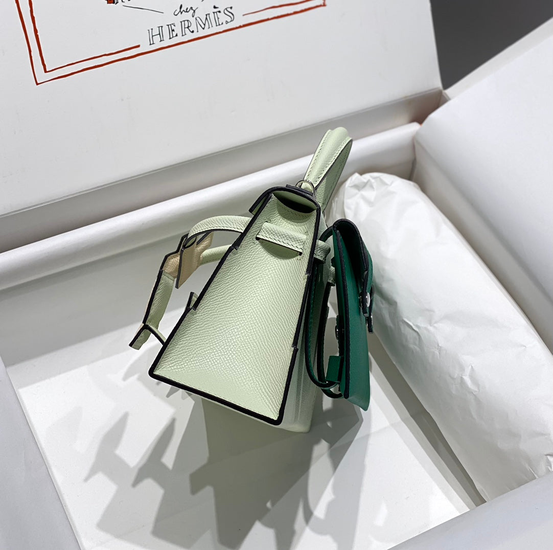 Hermes Kelly Doll 18 in Light Green Calfskin Bag