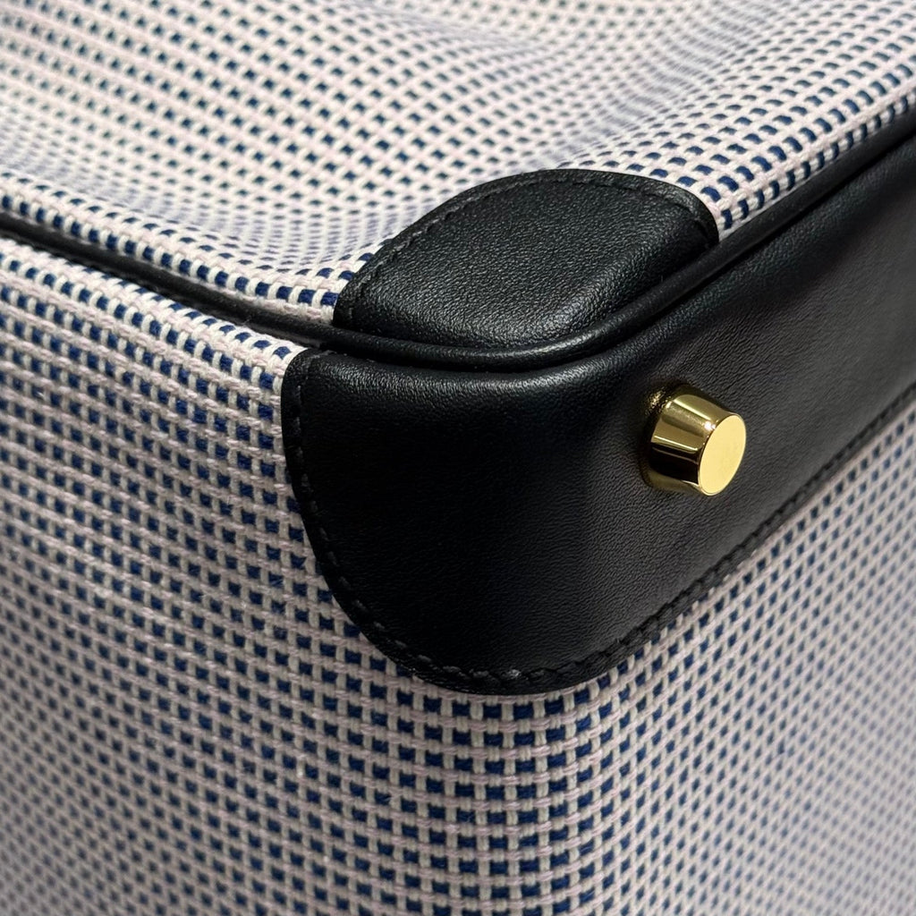 Hermes Quadrille Birkin 30cm in Black Swift Calfskin White Blue Pink Plaid Toile Canvas Bag