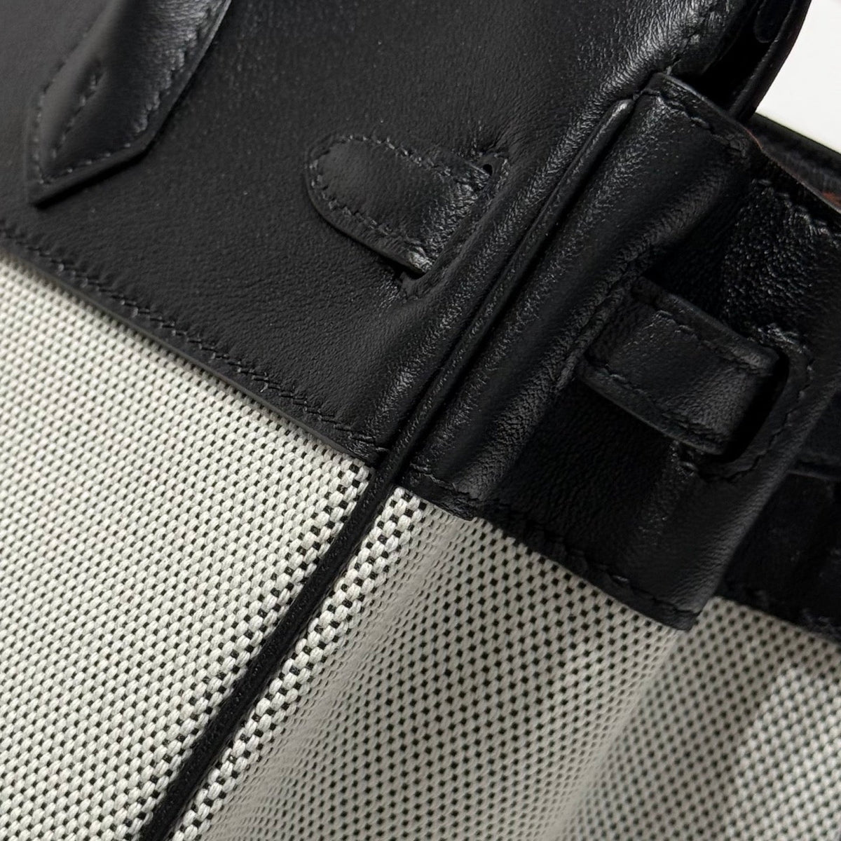 Hermes Quadrille Birkin 25cm in Black Swift Calfskin White Toile Canvas Bag