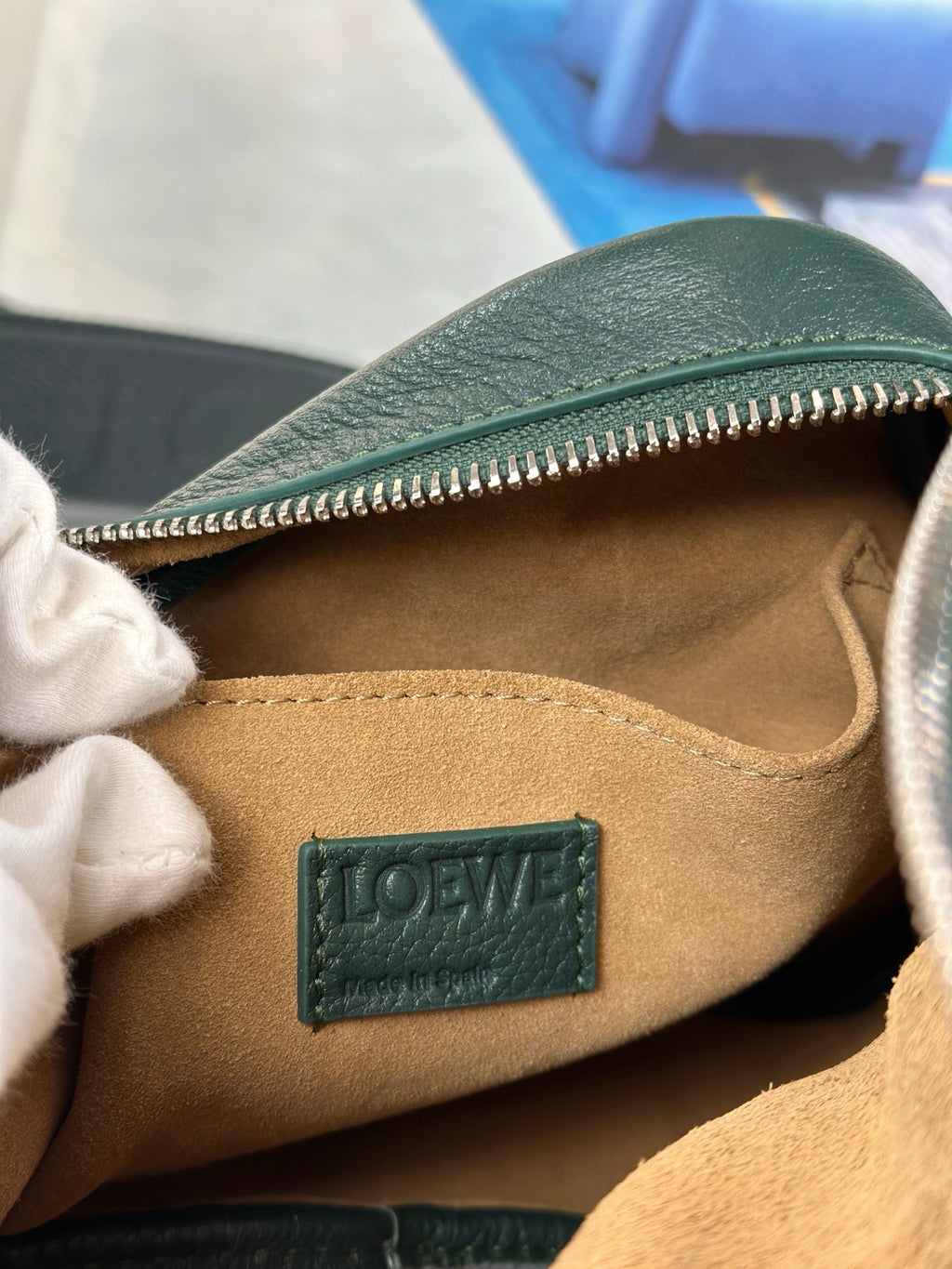 Loewe Medium 23 Pebble Messenger Bag in Forest Green Supple Grained Calfskin
