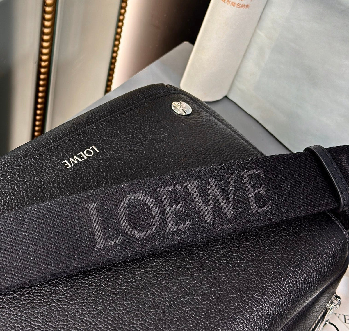 Loewe Medium 23 Pebble Messenger Bag in Black Supple Grained Calfskin