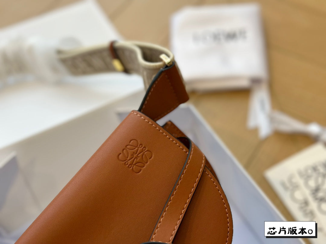 Loewe Mini 18 Gate Dual Bag in Tan Soft Calfskin and Jacquard