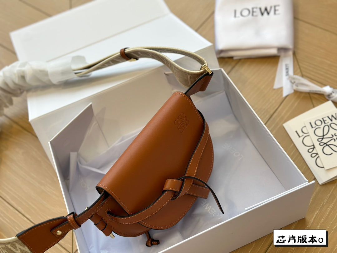 Loewe Mini 18 Gate Dual Bag in Tan Soft Calfskin and Jacquard