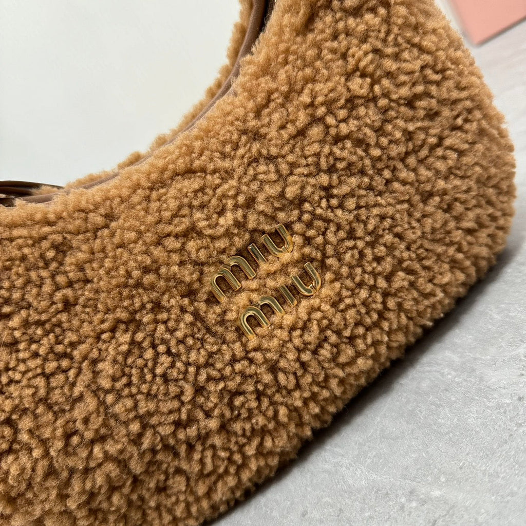 Wander Small Hobo Bag 20 in Brown Shearling