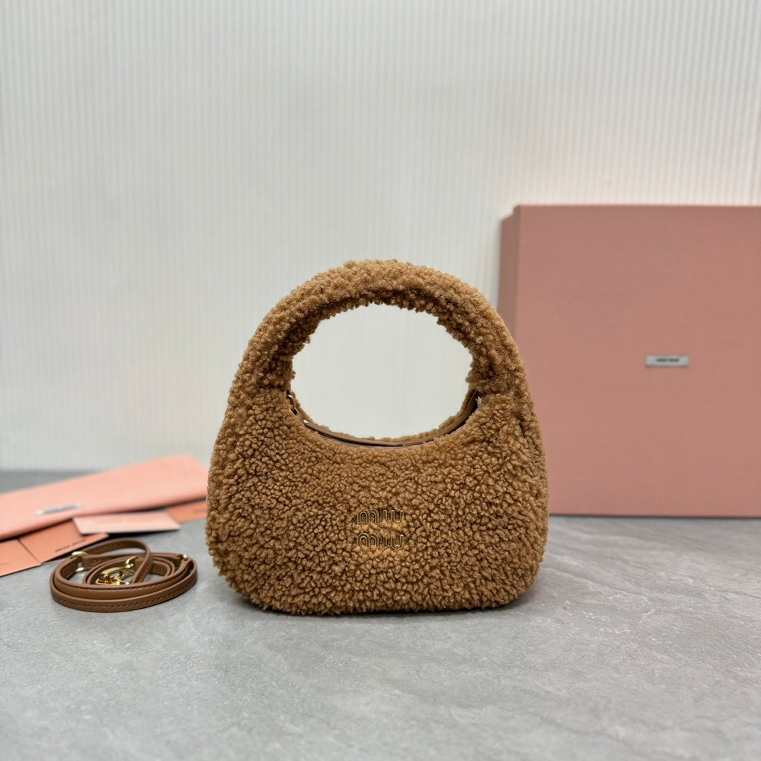 Wander Small Hobo Bag 20 in Brown Shearling