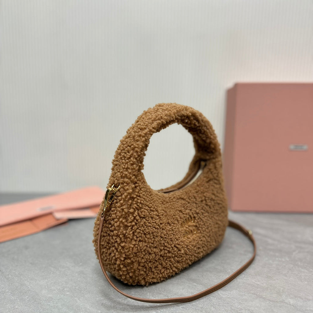 Wander Small Hobo Bag 20 in Brown Shearling