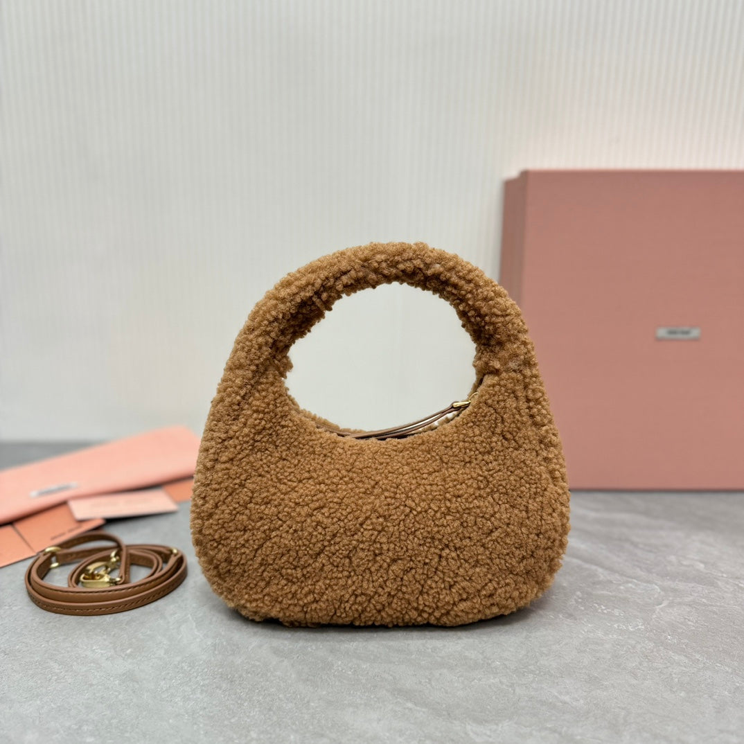 Wander Small Hobo Bag 20 in Brown Shearling