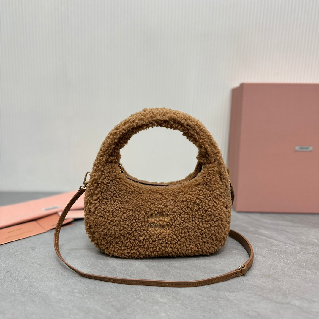 Wander Small Hobo Bag 20 in Brown Shearling