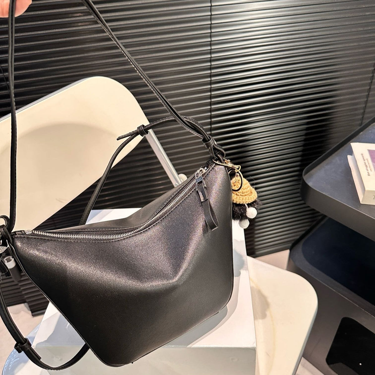 Loewe Luna Hobo 17 Bag in Black Calfskin