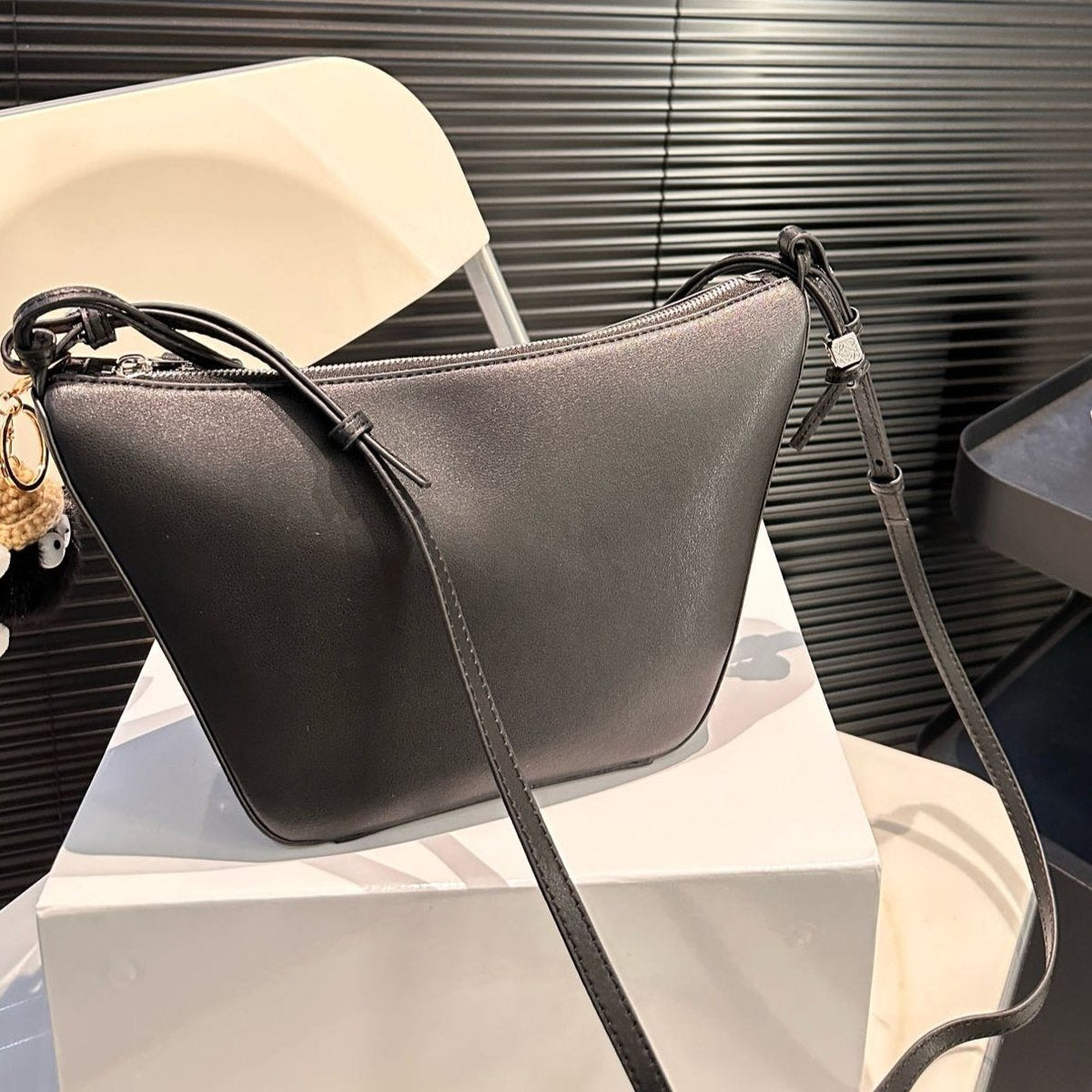 Loewe Luna Hobo 17 Bag in Black Calfskin