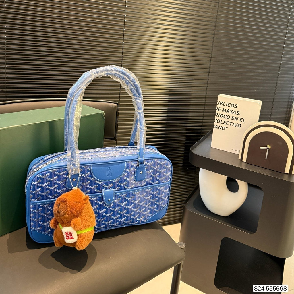 Goyard Saint Martin Bag 35 in Blue Goyardine Canvas and Calfskin