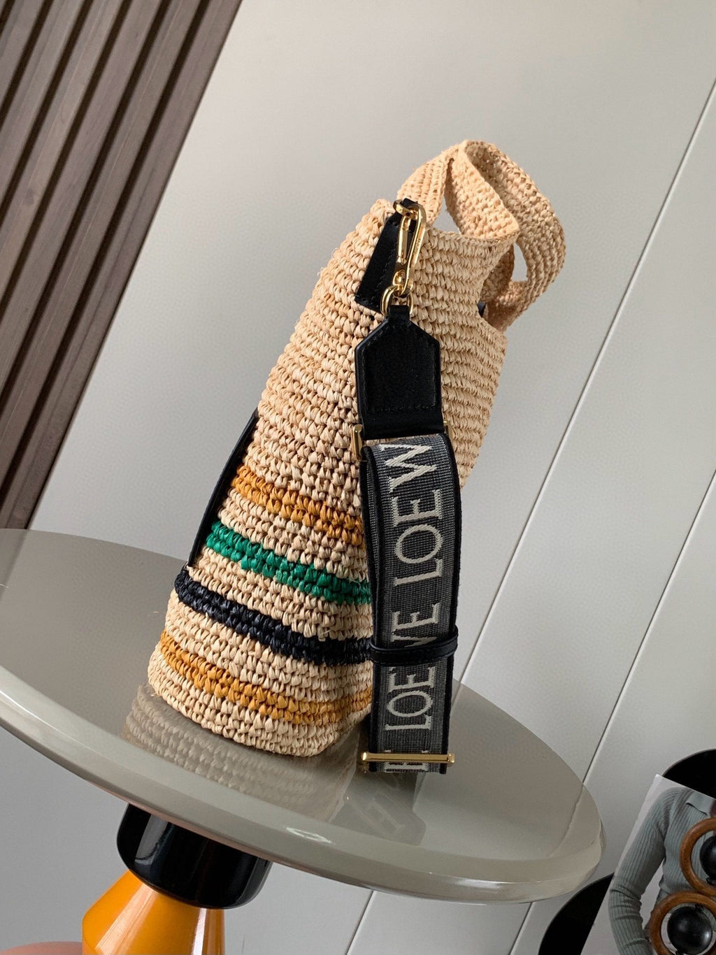 Loewe 30 Slit Bag in Colorful Raffia and Calfskin