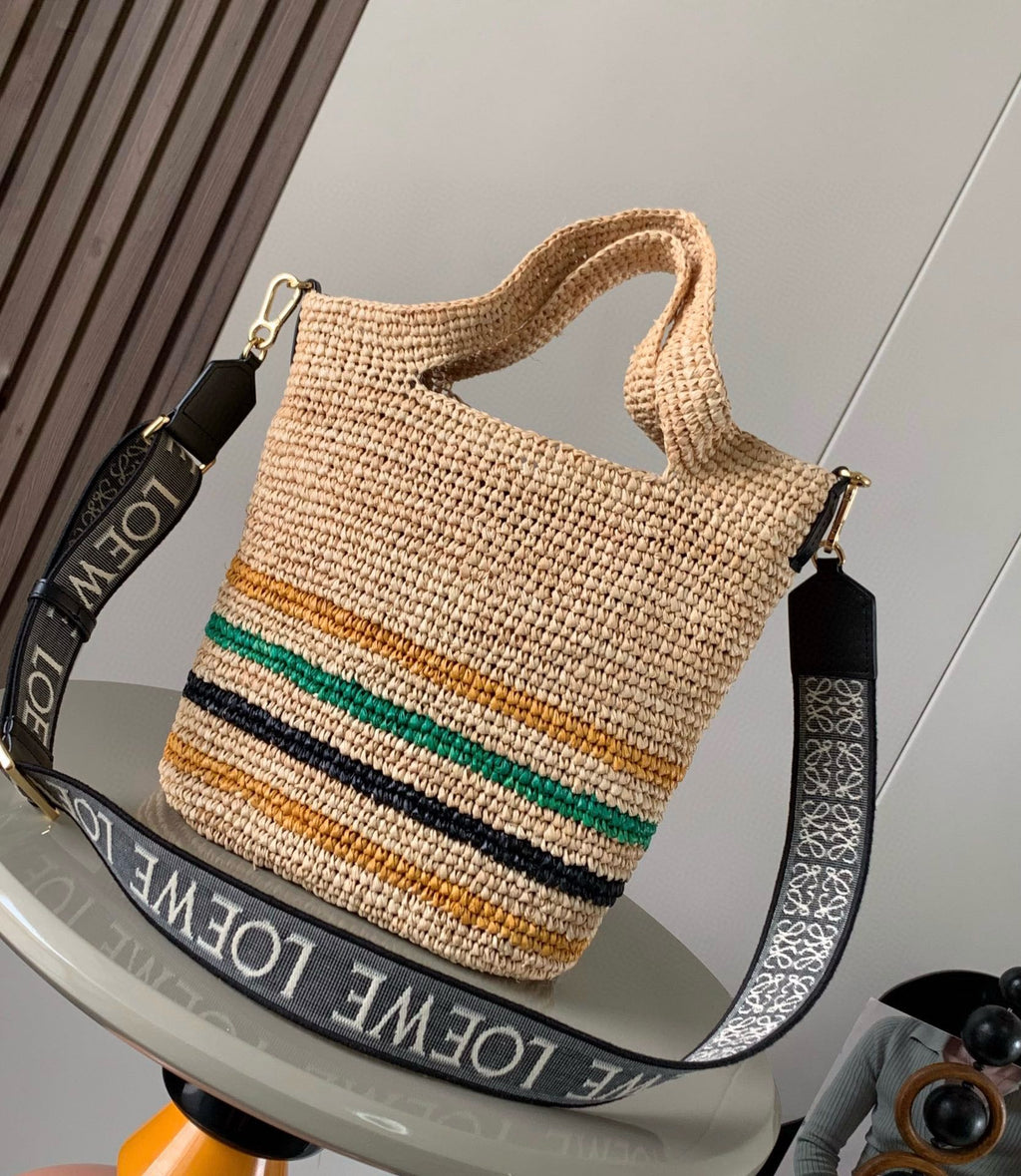 Loewe 30 Slit Bag in Colorful Raffia and Calfskin