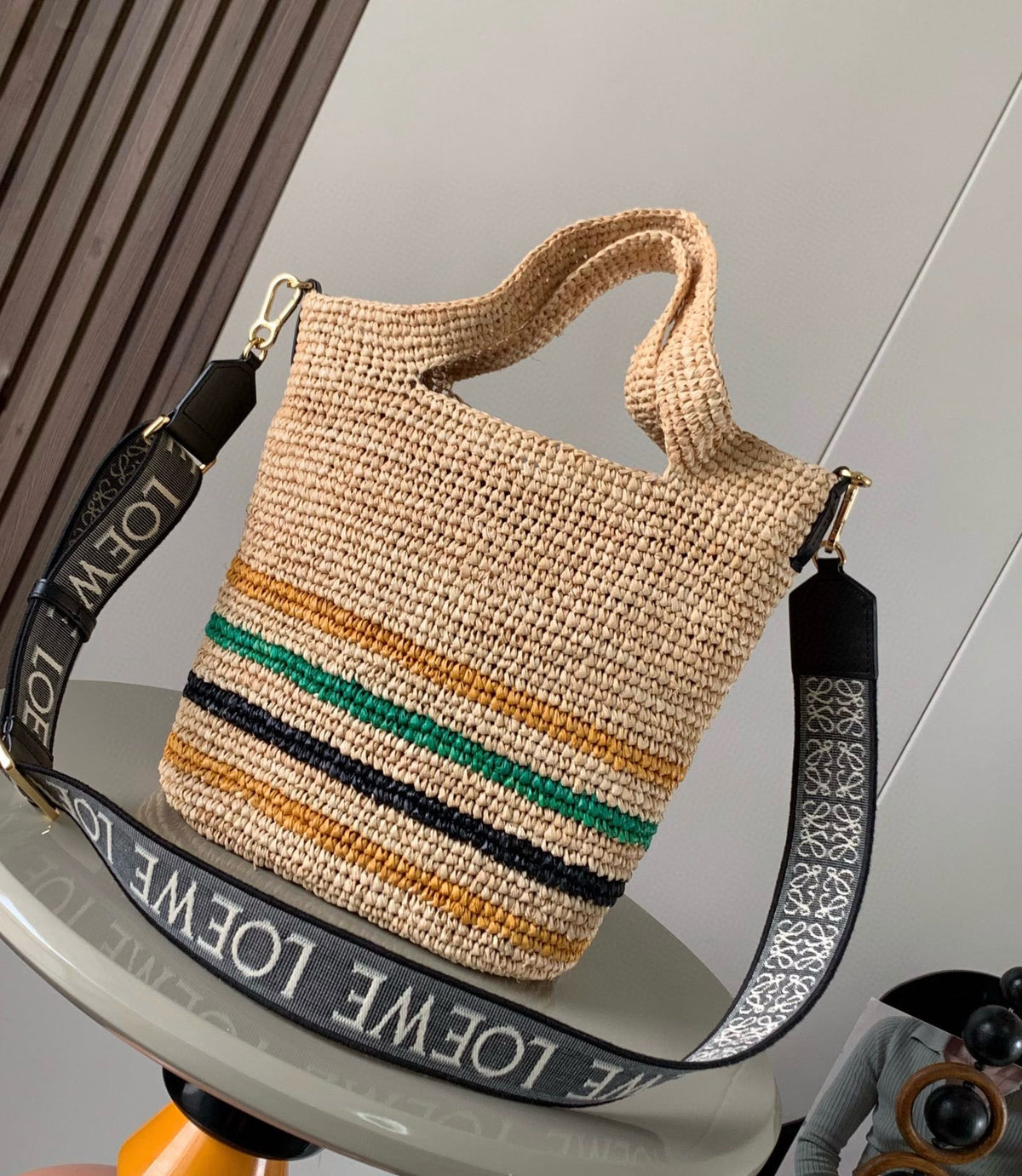 Loewe 30 Slit Bag in Colorful Raffia and Calfskin
