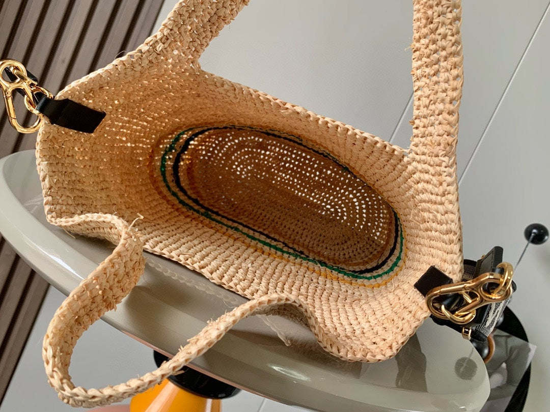 Loewe 30 Slit Bag in Colorful Raffia and Calfskin