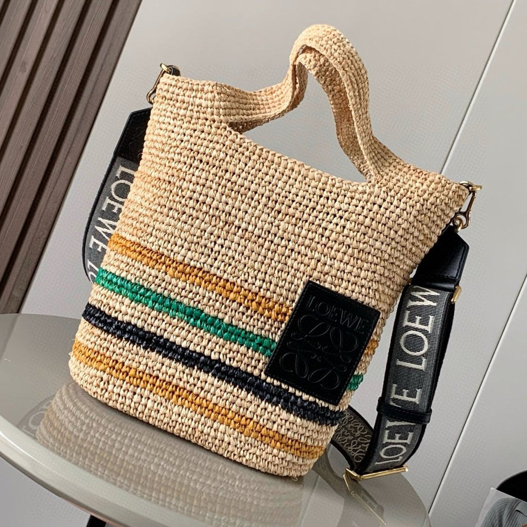 Loewe 30 Slit Bag in Colorful Raffia and Calfskin