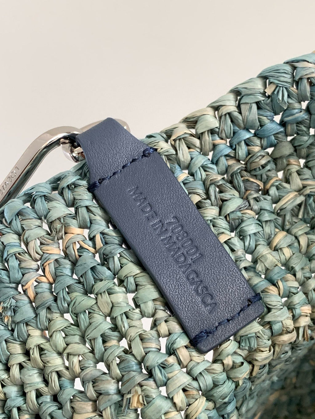 Loewe 30 Slit Bag in Denim Blue Raffia and Calfskin