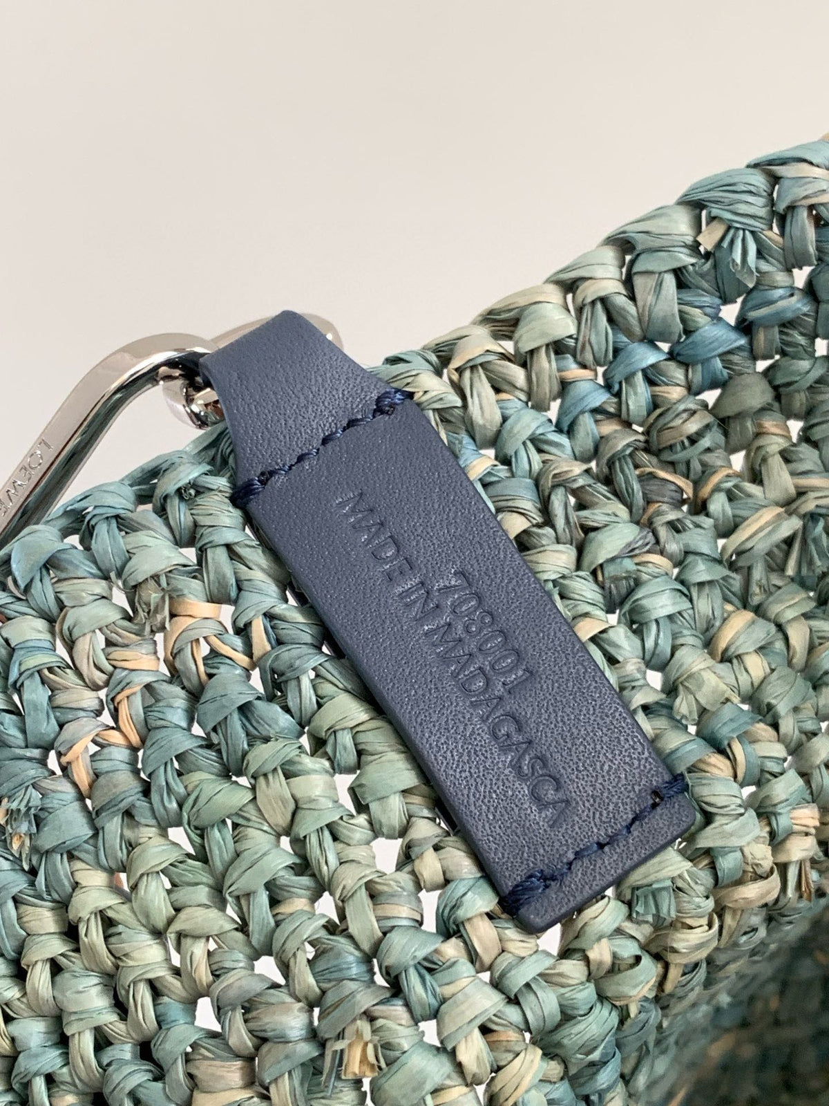Loewe 30 Slit Bag in Denim Blue Raffia and Calfskin