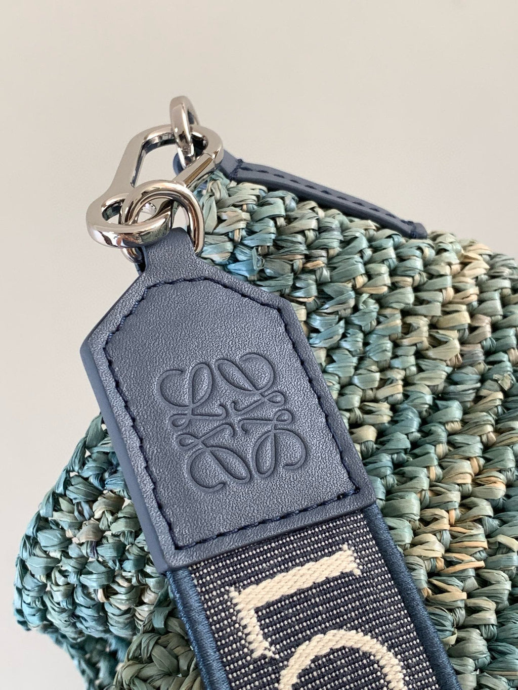 Loewe 30 Slit Bag in Denim Blue Raffia and Calfskin