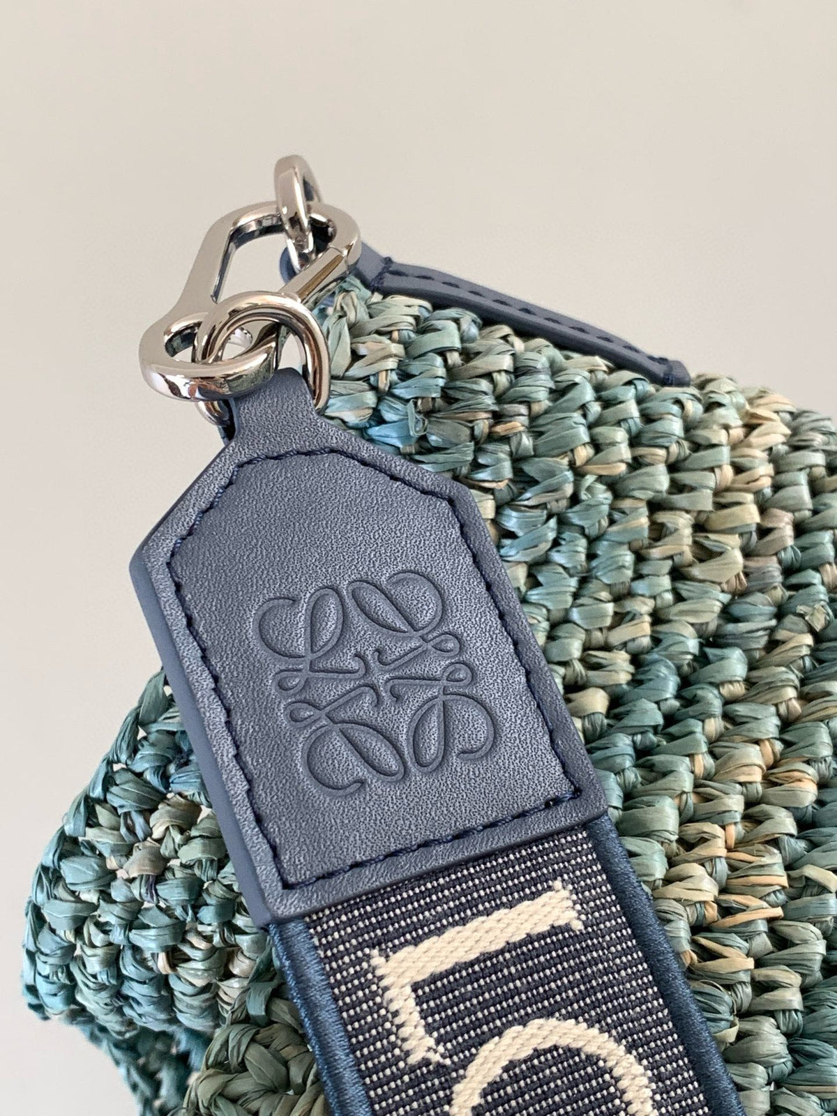 Loewe 30 Slit Bag in Denim Blue Raffia and Calfskin