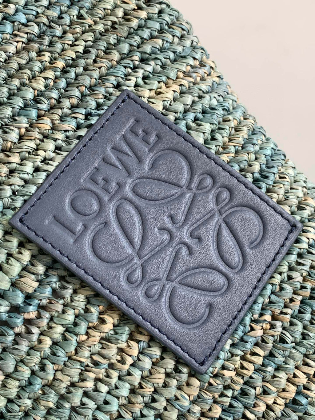 Loewe 30 Slit Bag in Denim Blue Raffia and Calfskin