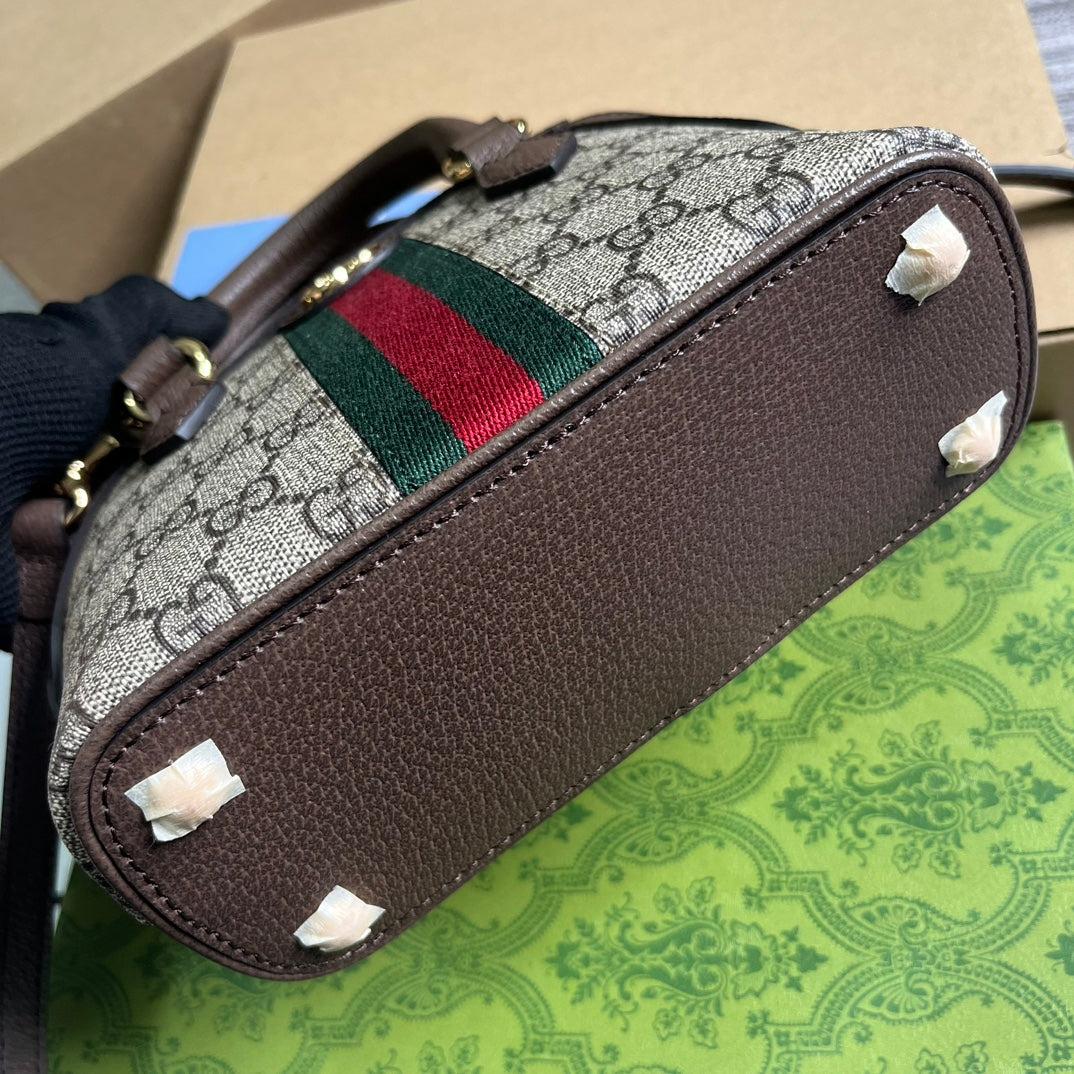 Gucci Ophidia Shoulder Bag 20 Beige and Ebony Supreme Canvas