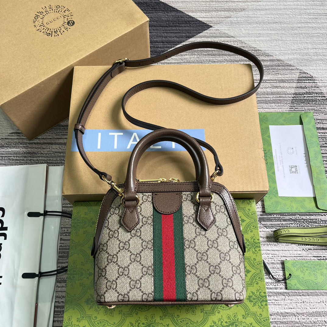 Gucci Ophidia Shoulder Bag 20 Beige and Ebony Supreme Canvas
