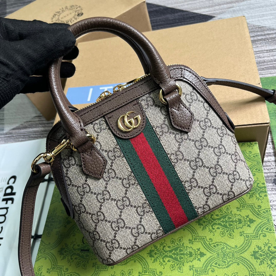 Gucci Ophidia Shoulder Bag 20 Beige and Ebony Supreme Canvas