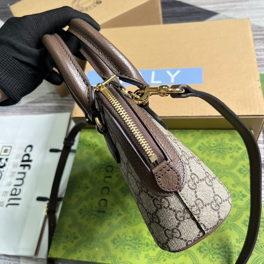Gucci Ophidia Shoulder Bag 20 Beige and Ebony Supreme Canvas
