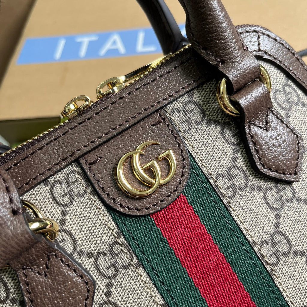 Gucci Ophidia Shoulder Bag 20 Beige and Ebony Supreme Canvas