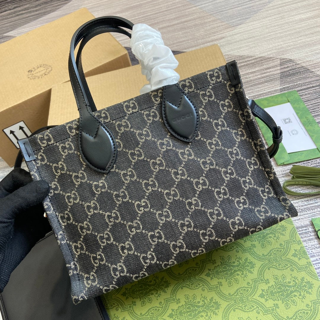 Gucci Ophidia 27 Medium Tote Bag Black Denim