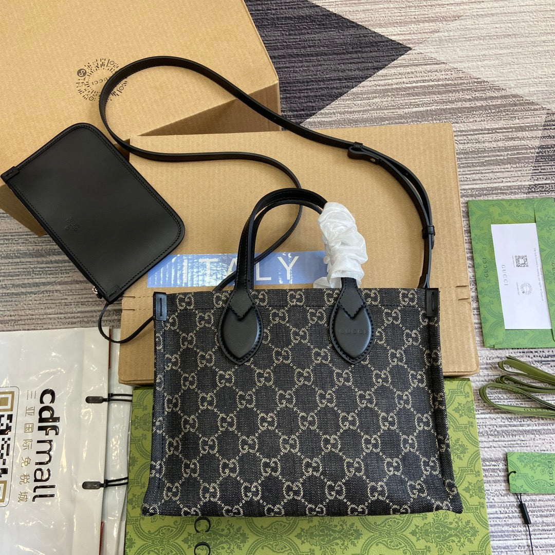 Gucci Ophidia 27 Medium Tote Bag Black Denim