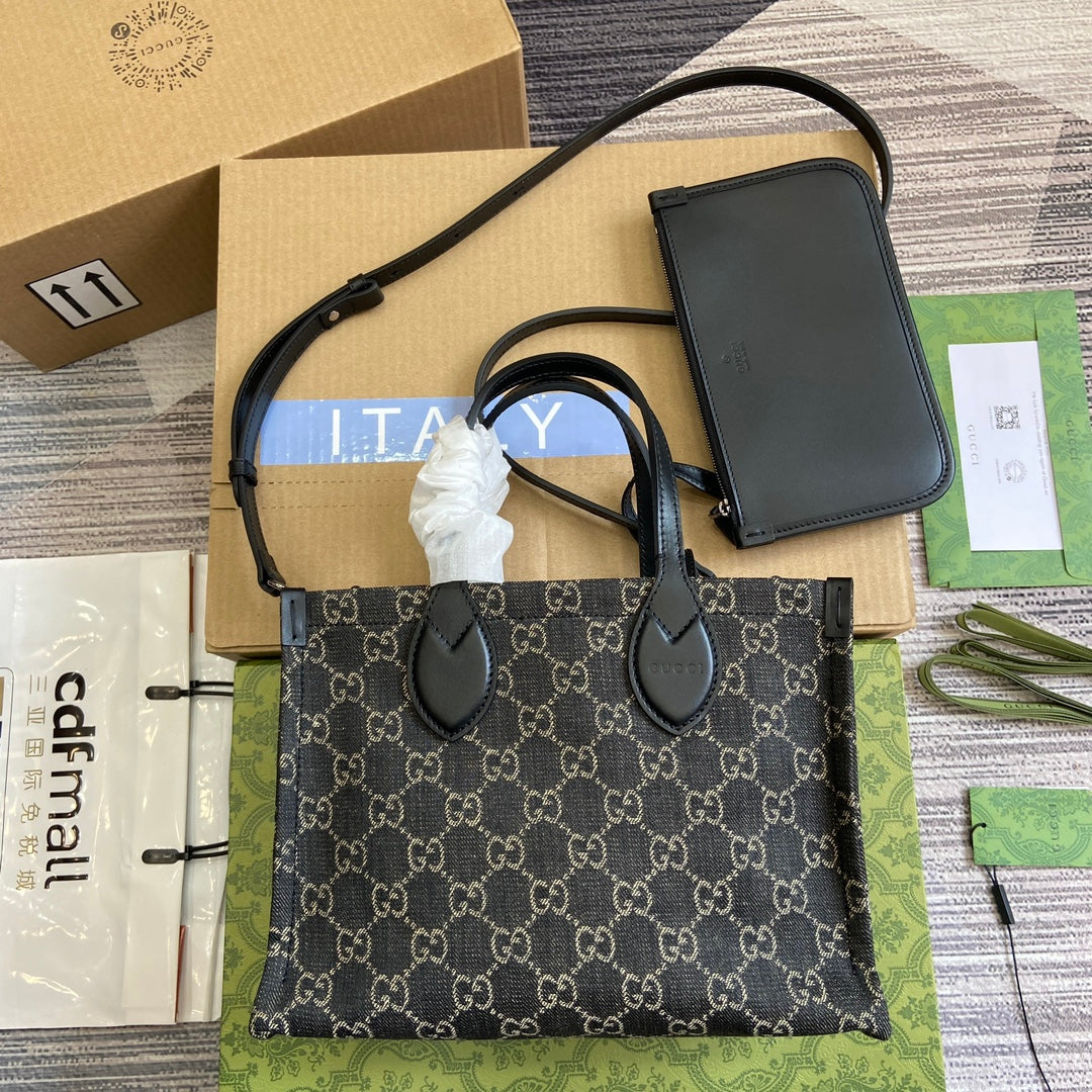 Gucci Ophidia 27 Medium Tote Bag Black Denim