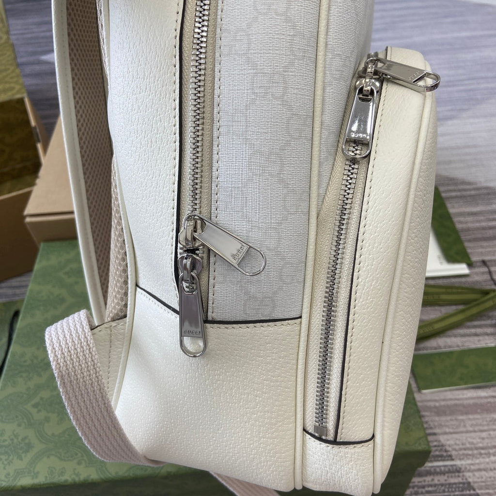 Gucci Medium 40 Backpack with Tag White Calfskin and Canvas