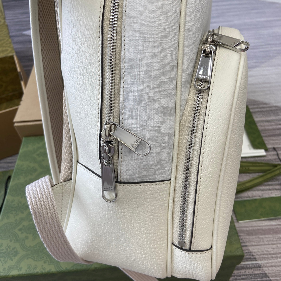 Gucci Medium 40 Backpack with Tag White Calfskin and Canvas